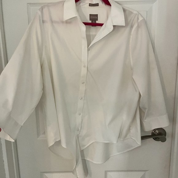 Chico's wrinkle resistant white button down shirt/blouse w/ tie-front - Picture 7 of 8